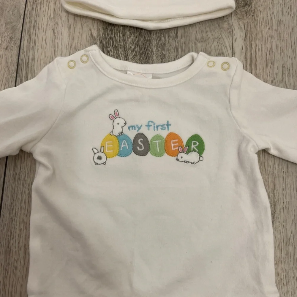 Gymboree 0-3 Months My First Easter Pastel Stripe Outfit And Bunny Hat